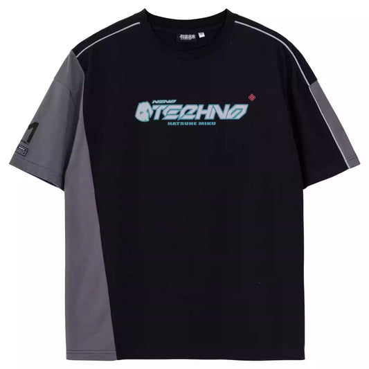 Moeyu Hatsune Miku "Neon Electronic Music" Retro Spliced T-Shirt - American-Style Color-Block Pure Cotton Summer Tee - Official Vocaloid Streetwear - Moeyu - Makochan - Belgium - Europe
