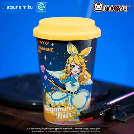 Moeyu Hatsune Miku Synthesizer Wave-Shaped Ceramic Cup With Lid | Cute Anime Miku Mug & Water Bottle
