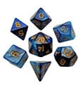 FanRoll Mini Dice Set Blue/Light Blue with Gold Numbers (7) by FanRoll