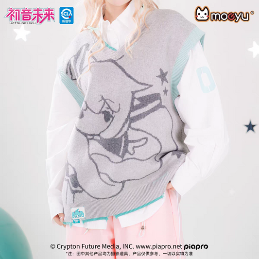 Moeyu Hatsune Miku "Millennium Ice Candy" Series V-Neck Sweater Vest - Y2K Cropped Knit Top for Layering - Moeyu - Makochan - Belgium - Europe