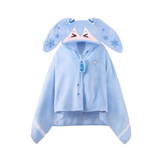 Moeyu Hatsune Miku Snow Miku Multifunctional Hooded Blanket Pillow Warm Flannel Shawl