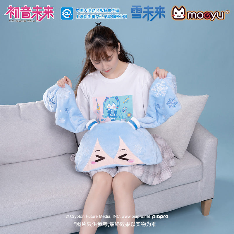 Moeyu Hatsune Miku Snow Miku Multifunctional Hooded Blanket Pillow Warm Flannel Shawl