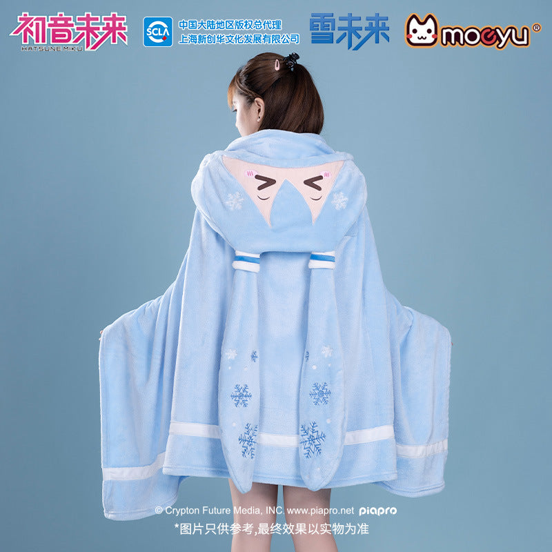 Moeyu Hatsune Miku Snow Miku Multifunctional Hooded Blanket Pillow Warm Flannel Shawl