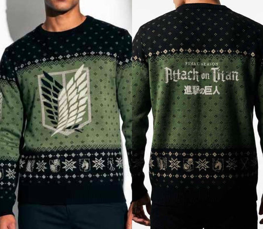 ATTACK ON TITAN - Logo - Men Christmas Sweaters (S)