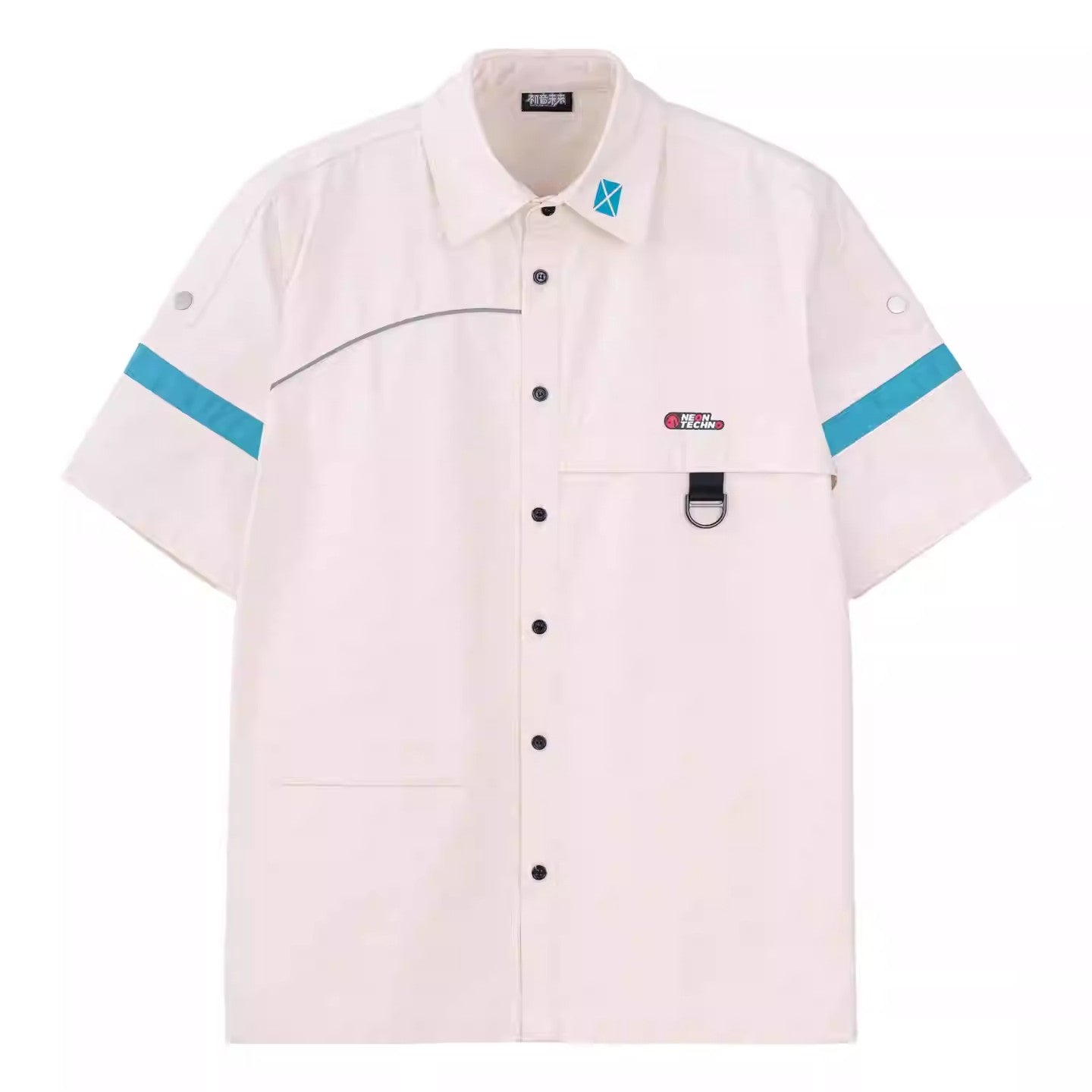 Moeyu Hatsune Miku "Neon Electronic Music" Utility Workwear Shirt - Unisex Summer Short-Sleeve Loose Fit Utility Shirt - Official Cyber-Vocaloid Streetwear Outerwear - Moeyu - Makochan - Belgium - Europe