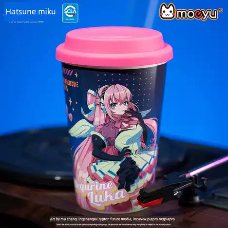 Moeyu Hatsune Miku Synthesizer Wave-Shaped Ceramic Cup With Lid | Cute Anime Miku Mug & Water Bottle