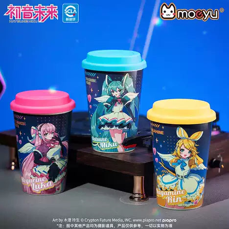 Moeyu Hatsune Miku Synthesizer Wave-Shaped Ceramic Cup With Lid | Cute Anime Miku Mug & Water Bottle