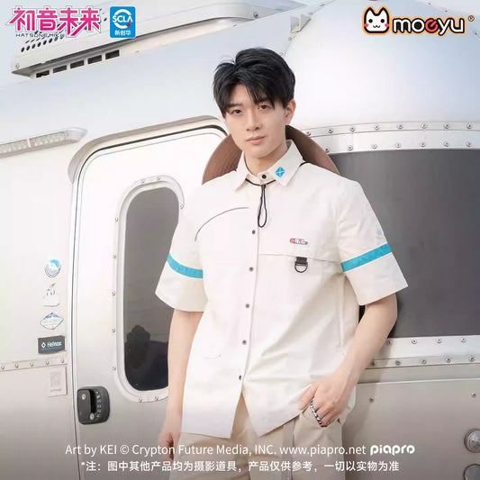 Moeyu Hatsune Miku "Neon Electronic Music" Utility Workwear Shirt - Unisex Summer Short-Sleeve Loose Fit Utility Shirt - Official Cyber-Vocaloid Streetwear Outerwear - Moeyu - Makochan - Belgium - Europe