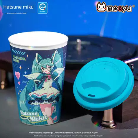 Moeyu Hatsune Miku Synthesizer Wave-Shaped Ceramic Cup With Lid | Cute Anime Miku Mug & Water Bottle