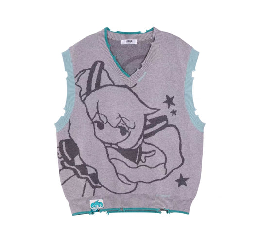 Moeyu Hatsune Miku "Millennium Ice Candy" Series V-Neck Sweater Vest - Y2K Cropped Knit Top for Layering - Moeyu - Makochan - Belgium - Europe