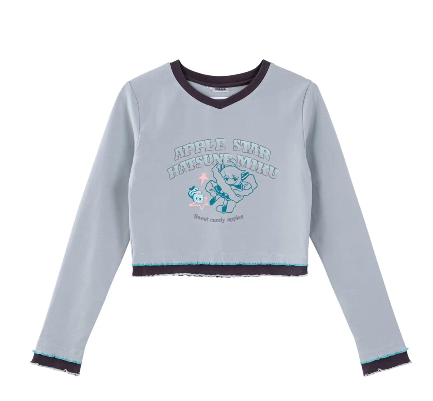 Moeyu Hatsune Miku "Millennium Ice Candy" Long Sleeve T-Shirt - Y2K Spicy Girl Slim Fit Cropped V-Neck Top - Moeyu - Makochan - Belgium - Europe