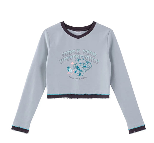Moeyu Hatsune Miku "Millennium Ice Candy" Long Sleeve T-Shirt - Y2K Spicy Girl Slim Fit Cropped V-Neck Top - Moeyu - Makochan - Belgium - Europe