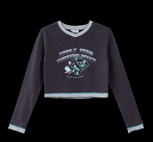 Moeyu Hatsune Miku "Millennium Ice Candy" Long Sleeve T-Shirt - Y2K Spicy Girl Slim Fit Cropped V-Neck Top - Moeyu - Makochan - Belgium - Europe