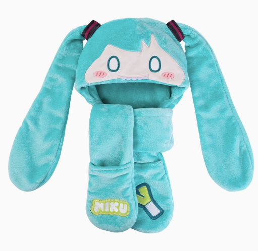 Moeyu Hatsune Miku 3-in-1 Plush Winter Set, Bite Hat, Scarf, Gloves and Hooded Neck Warmer - Moeyu - Makochan - Belgium - Europe