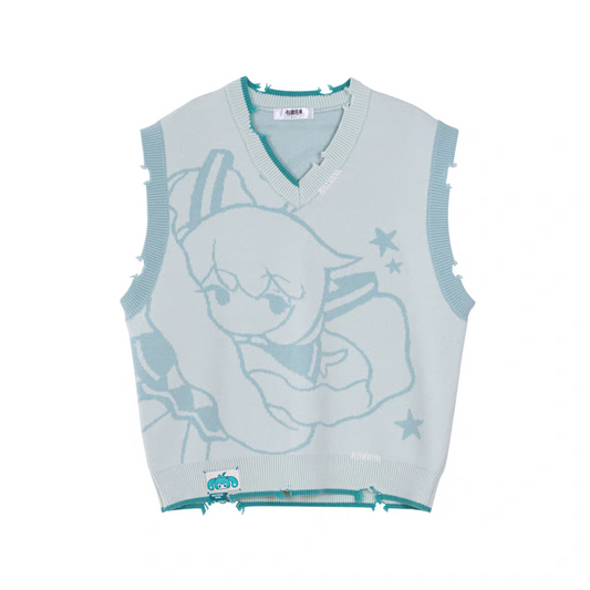 Moeyu Hatsune Miku "Millennium Ice Candy" Series V-Neck Sweater Vest - Y2K Cropped Knit Top for Layering - Moeyu - Makochan - Belgium - Europe