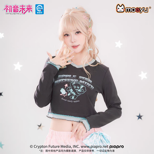 Moeyu Hatsune Miku "Millennium Ice Candy" Long Sleeve T-Shirt - Y2K Spicy Girl Slim Fit Cropped V-Neck Top - Moeyu - Makochan - Belgium - Europe