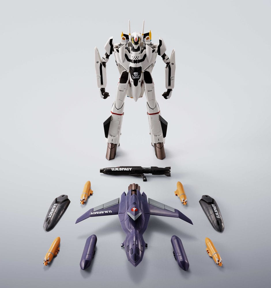 Bandai Tamashii Nations Macross 7 Hi-Metal R Action Figure VF-0S Phoenix (Roy Focker Use) & QF-2200D-B Ghost Set 14 cm