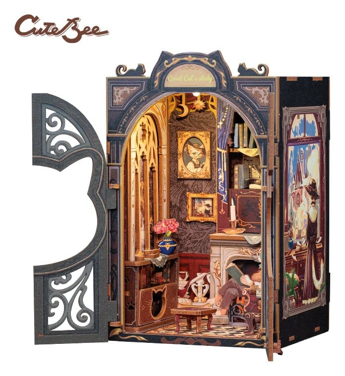 CuteBee Book Nook Count Cat´s Study 17 x 12 cm | Makochan