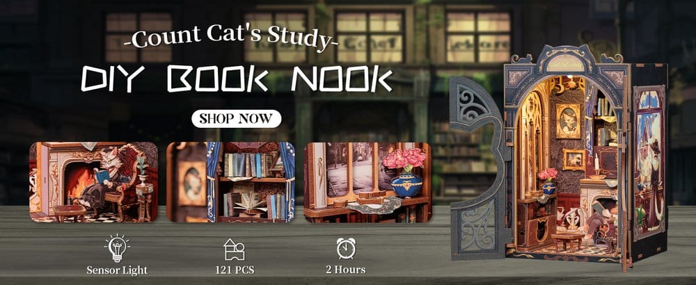 CuteBee Book Nook Count Cat´s Study 17 x 12 cm | Makochan