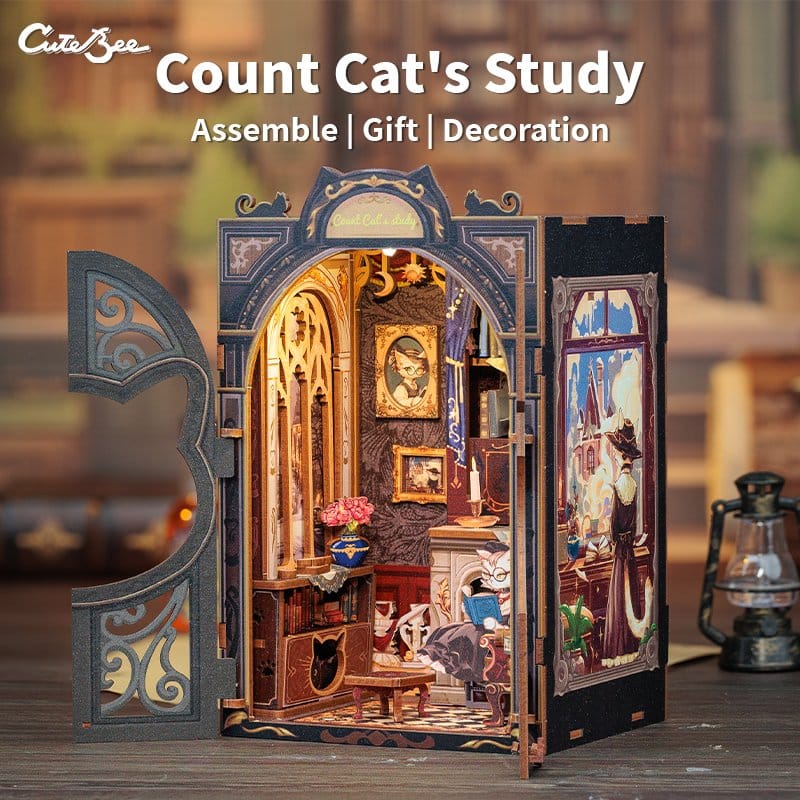 CuteBee Book Nook Count Cat´s Study 17 x 12 cm | Makochan