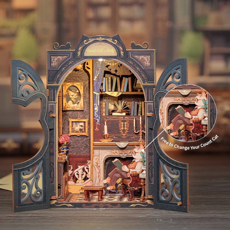 CuteBee Book Nook Count Cat´s Study 17 x 12 cm | Makochan