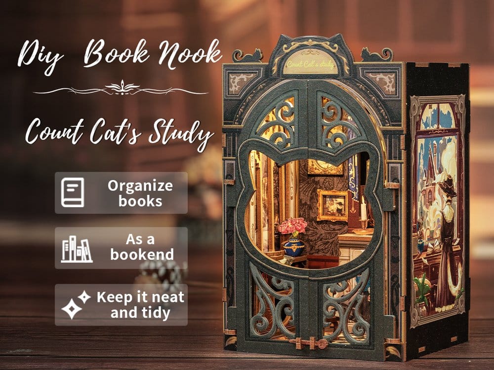 CuteBee Book Nook Count Cat´s Study 17 x 12 cm | Makochan