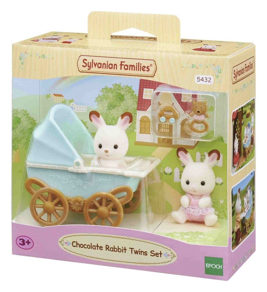Epoch Toys Sylvanian Families: Chocolate Rabbit Twins with Stroller Set | Makochan