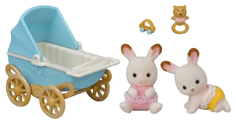 Epoch Toys Sylvanian Families: Chocolate Rabbit Twins with Stroller Set | Makochan