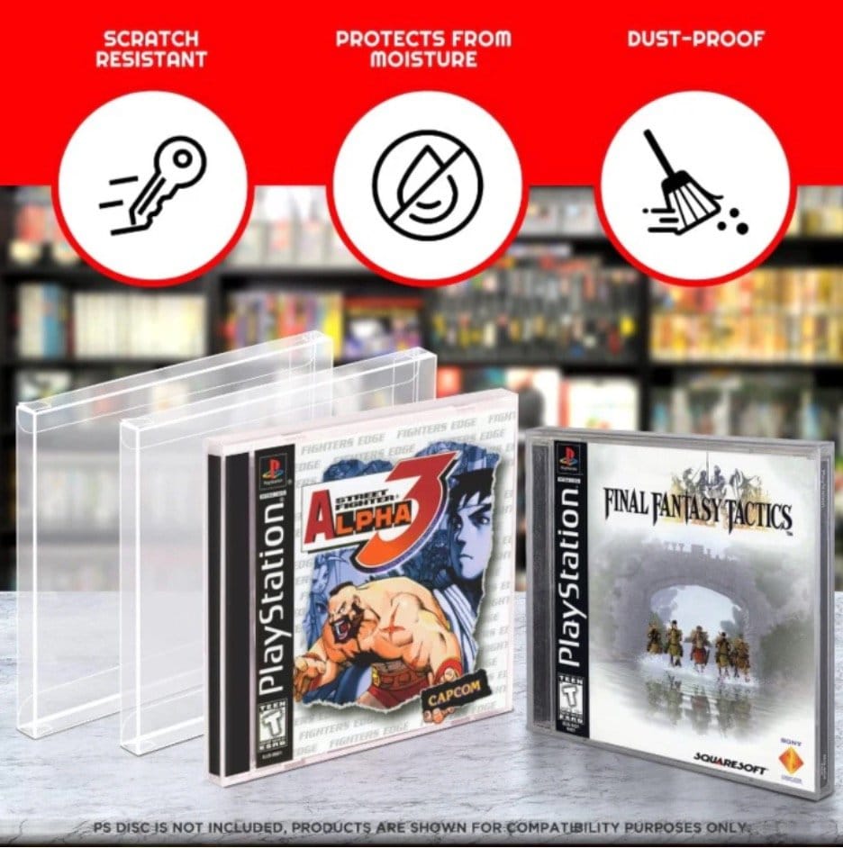 Evoretro PET Protectors 25-Pack for PS1/Single CD/Dreamcast (Jewel Case) Games | Makochan