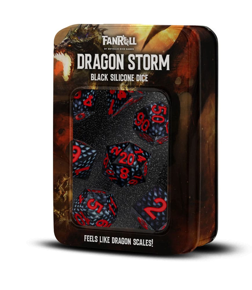 FanRoll Dragon Storm Sharp Edge Silicone Dice Set Black Dragon Scales (7) | Makochan