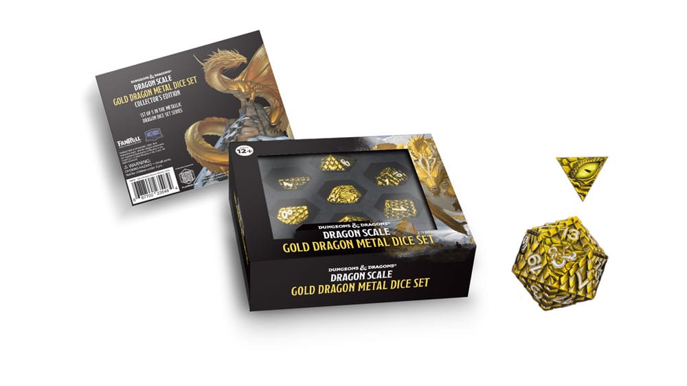 FanRoll Dungeons & Dragons Premium Metal Dice Set Dragon Scale Gold (7) | Makochan