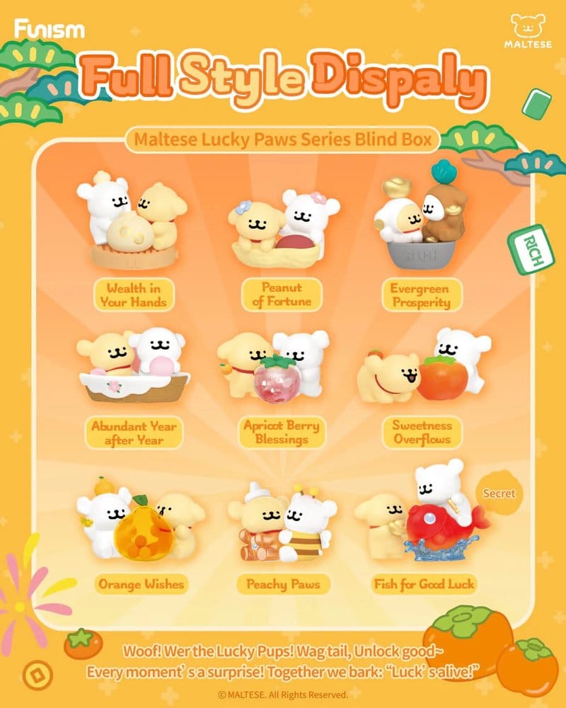Funism Maltese Blind Box Mini Figures Lucky Paws Series Display (8) - Damaged packaging | Makochan