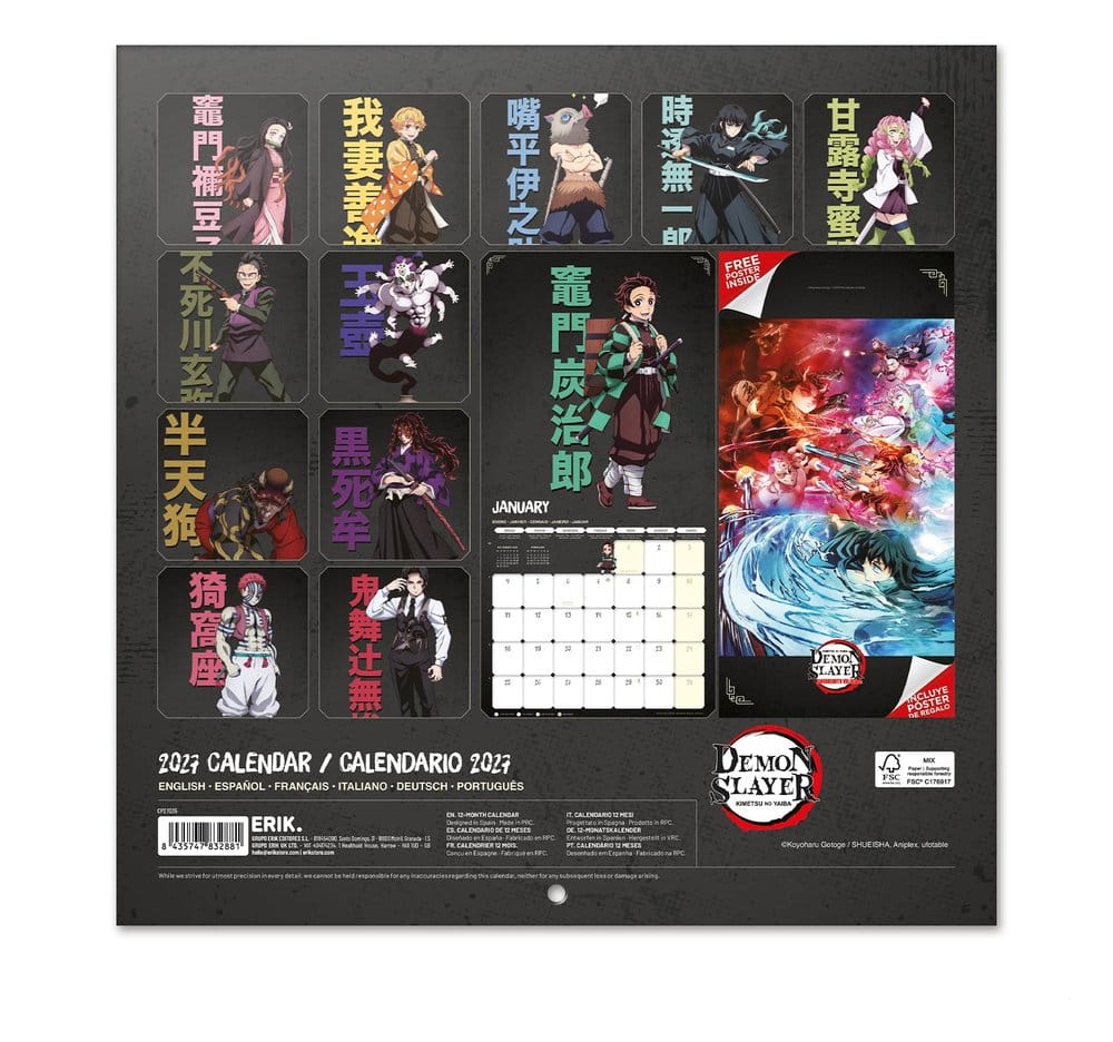 Grupo Erik Demon Slayer 2027 Wall Calendar 30 x 30 cm | Makochan