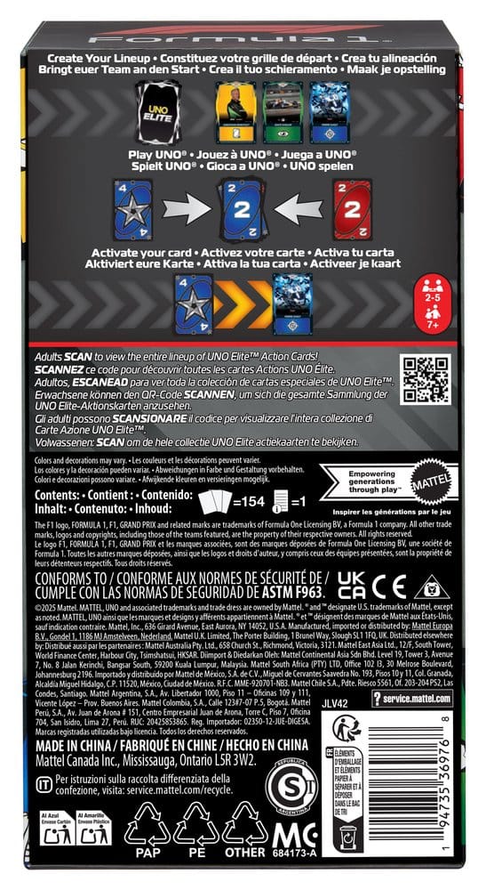 Mattel Formula 1 UNO Card Game Elite F1 Starter-Set | Makochan