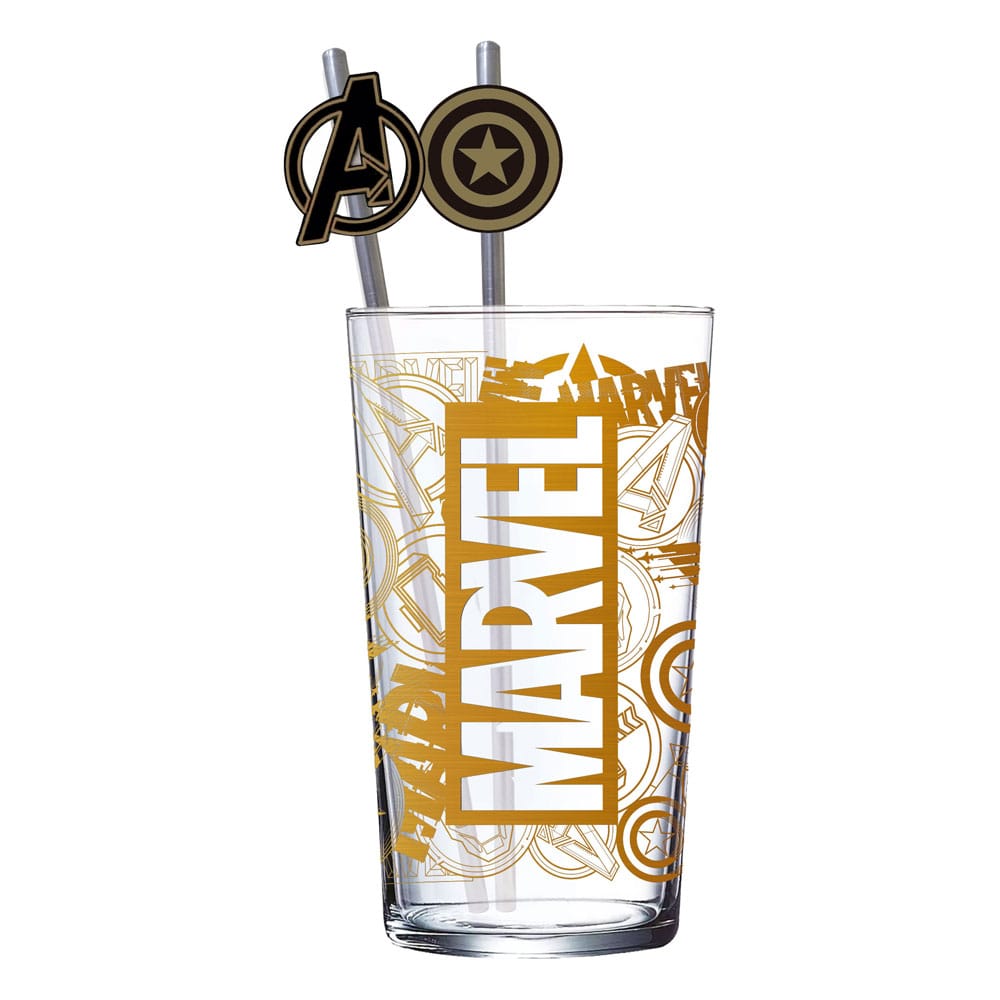 Stor Marvel Glass Tumbler with Straws Logo & Avengers 485 ml | Makochan