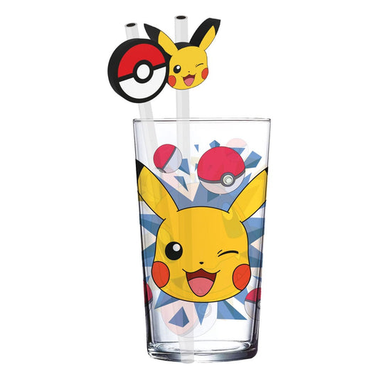 Stor Pokémon Glass Tumbler with Straws Pikachu 485 ml | Makochan