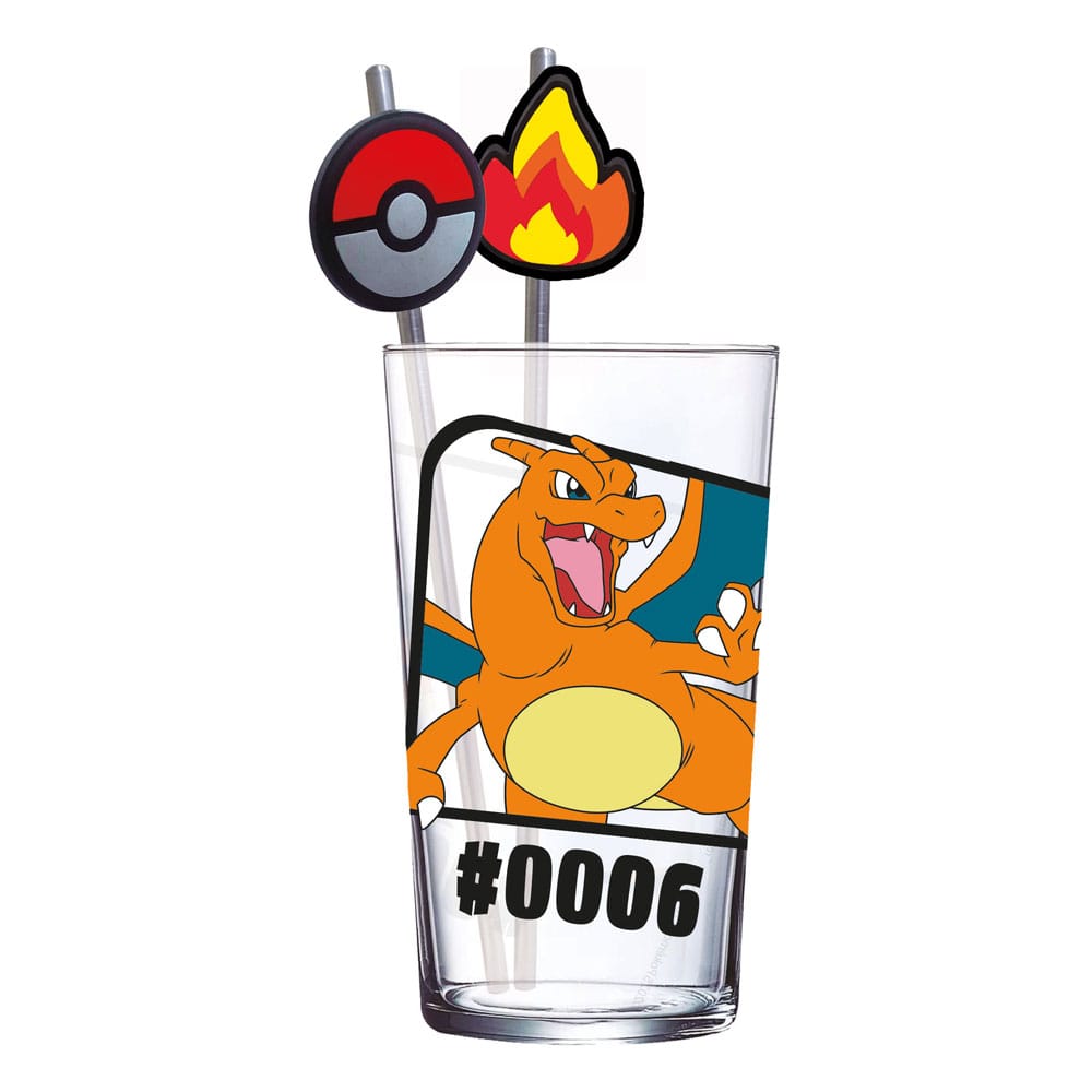 Stor Pokémon Glass Tumbler with Straws Charizard 480 ml | Makochan