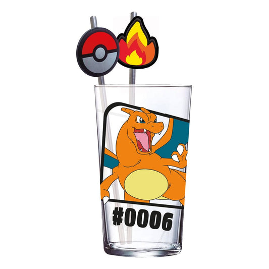 Stor Pokémon Glass Tumbler with Straws Charizard 480 ml | Makochan