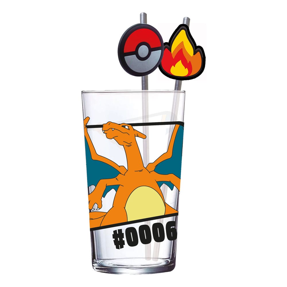 Stor Pokémon Glass Tumbler with Straws Charizard 480 ml | Makochan