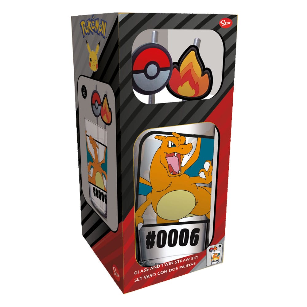 Stor Pokémon Glass Tumbler with Straws Charizard 480 ml | Makochan