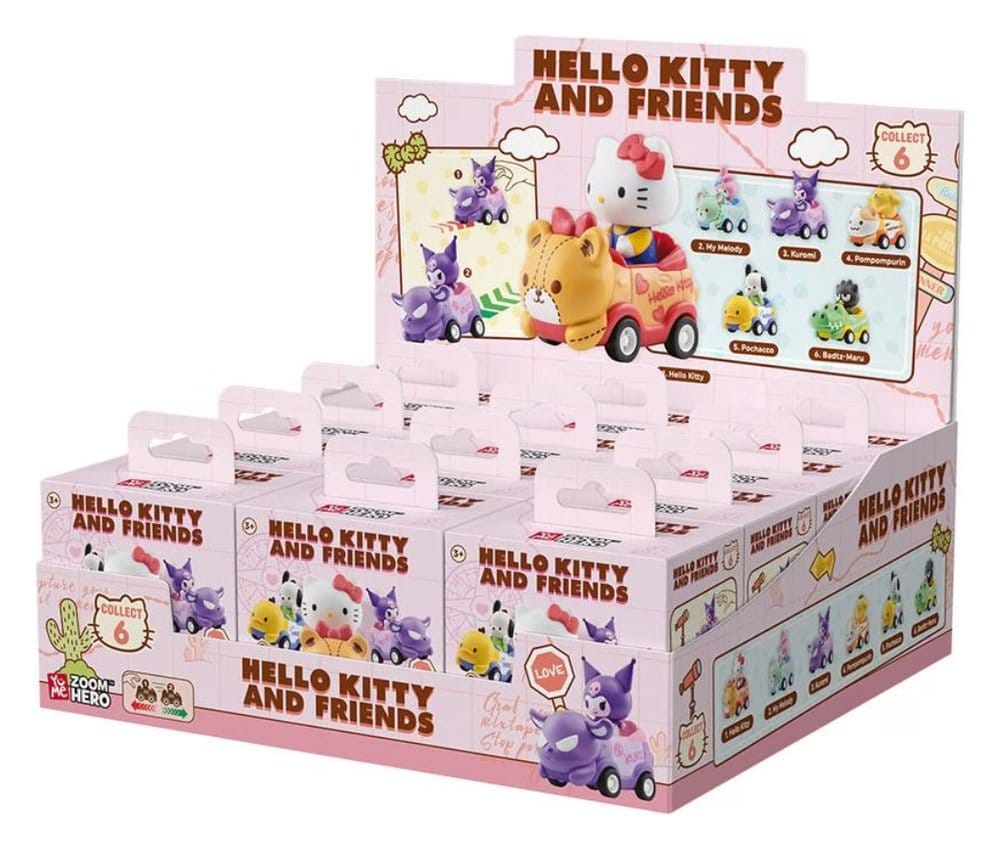 YuMe Toys Sanrio Zoom Hero Pullback Vehicles with Figures Hello Kitty and Friends Series 1 Blind Box Display (12) | Makochan