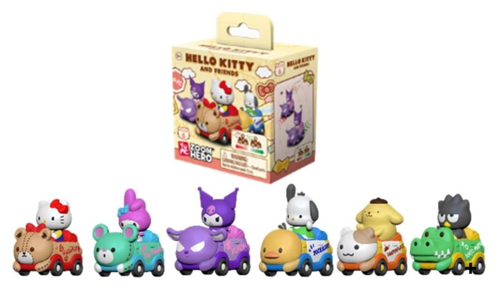YuMe Toys Sanrio Zoom Hero Pullback Vehicles with Figures Hello Kitty and Friends Series 1 Blind Box Display (12) | Makochan
